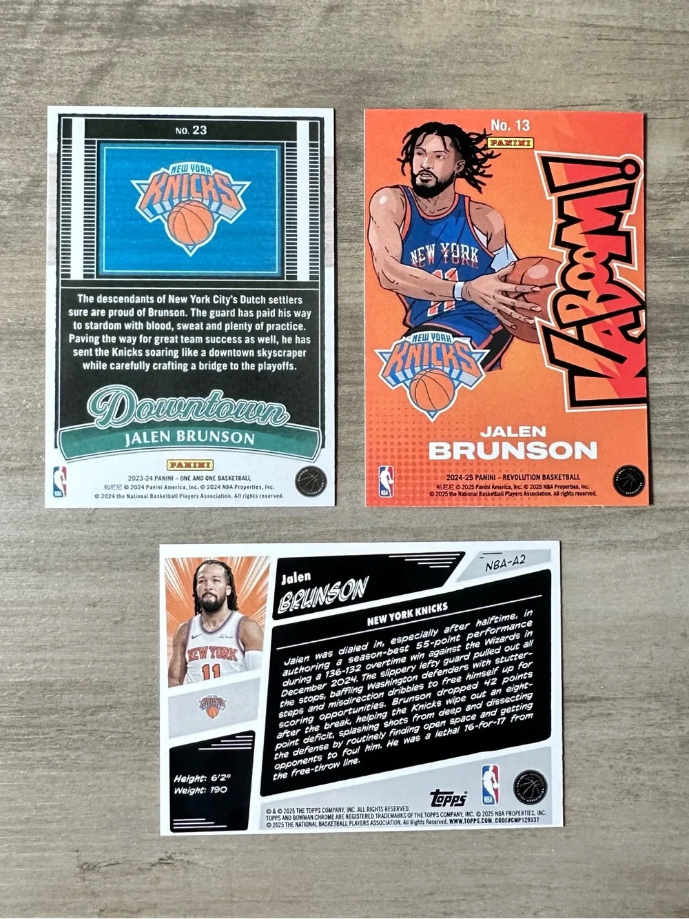 Jalen Brunson Lot of (3) Panini Downtown Kaboom Topps Anime Novelty Cards.